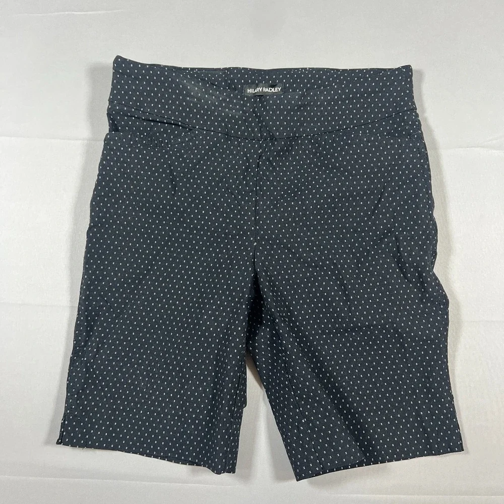 Hilary Radley Pull On Bermuda Shorts Womens Small Black Micro Polka Dot Mid Rise